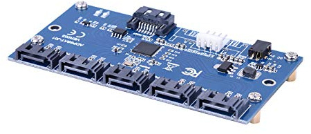 KOSDFOGE Tarjeta Adaptadora SATA, Concentrador de Tarjeta Elevadora de 1 a 5 Puertos (Multiplicador de Puerto Convertidor SATA) con Cable CC/Cable SATa 7P, Compatible con Intercambio en Caliente
