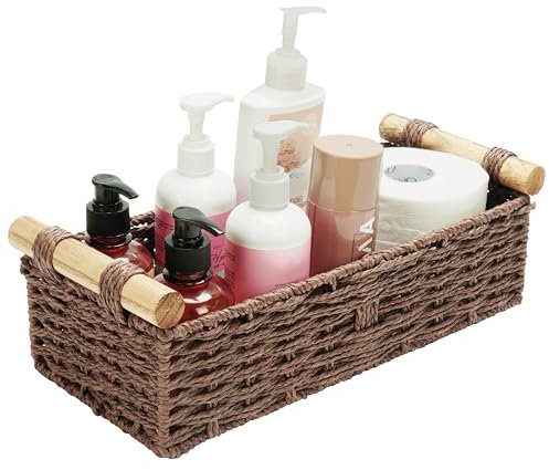 BELLE VOUS Panier Rangement Osier avec Poignées - 39 x 16,5 x 12,5 cm - Panier Osier Rectangulaire Décoratif Tissé pour la Maison, le Salon, la Salle de Bain, ou la Cuisine (1)
