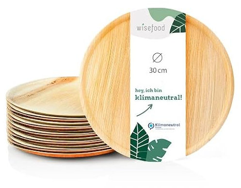 Wisefood Palmblatt Pizza Teller - 125 Stück Einweg Pizzabrett rund flach Ø 30 cm - Biologisch abbaubares Palmblattgeschirr - Einweggeschirr ideal für Pizza und Flammkuchen