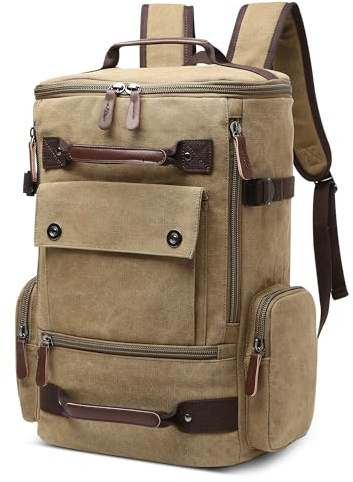 DORRISO Vintage Canvas Rucksack Herren Groß Schulrucksack 17.3 Zoll Laptop Tasche mit Griff Wanderrucksack Reisen Camping College Arbeit Schule Elegant Herren Leinwand Tagesrucksack Khaki