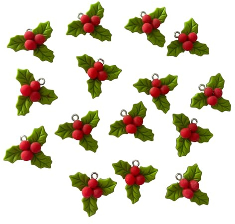 AMOBESTER Dije de hojas de acebo con bayas de acebo y adornos verdes de Navidad para decoración de regalos de bricolaje