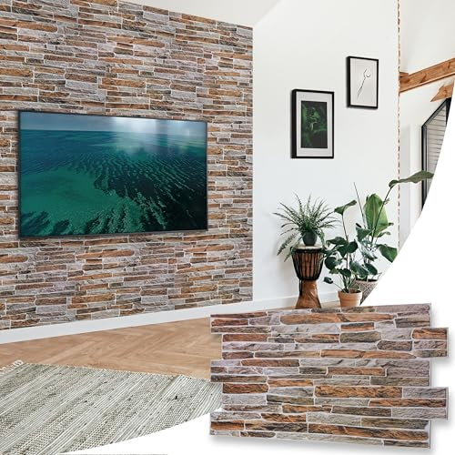 NOVECRAFTO Sandstone Decorative 3D Wall Panels - 6 Sheets Covering 2.76 sqm | 29.76 sqf - PVC Plastic Cladding Panels - 96 cm x 48 cm | 37.80 x 18.90 in - Mix Natural Sandstone Effect