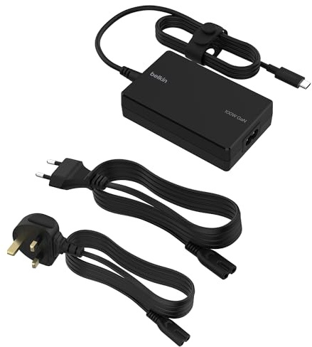Belkin Connect 100-W USB-C-Core-GaN-Netzteil, Schnelllade-Adapter, universelle Kompatibilität mit USB-C, 100W Power Delivery, Kabels mit UK/EU Stecker, zum Gamen, für MacBook, PC-Laptops, Chromebook