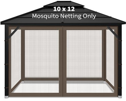 Gazebo Replacement Mosquito Netting Outdoor Universal Gazebo Canopy 4-Panels Screen Sidewalls with Zipper for Patio Garden (Coffee, 10x12)