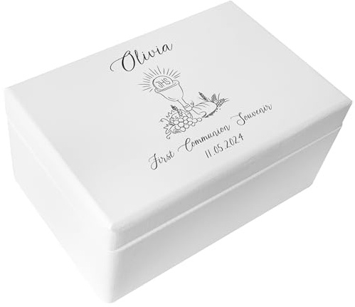 Creative Deco Weiß Personalisiert Kommunion/Konfirmation Geschenke für | Mädchen und Jungen - Holzkiste | Mehrere Kommunion Motiv | Individuelle Geschenk Erinnerungsbox | Erstkommunion Deko