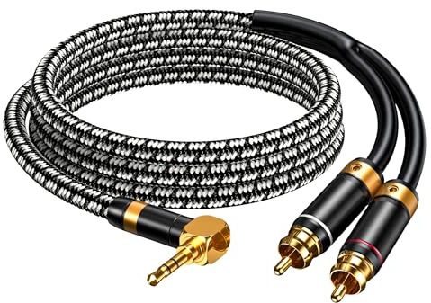 Primeda Audiophile 3.5mm male to 2 RCA male cable 1M, Stereo Audio adapter Silvered-Plated Copper core for Smartphones Tablets Speakers HDTV and More
