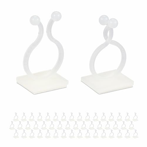 Relaxdays Pflanzenclips, selbstklebend, 240er Set, Kunststoff, Kletterpflanzen Befestigung, Pflanzenhalter Wand, weiß | Kletterpflanzen Befestigung, Pflanzenhalter Wand