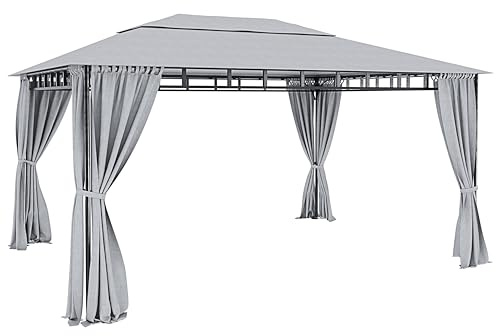 Gazebo 3x4 M Da Giardino Con Tende Laterali Richiudibili Struttura In Acciaio Robusto Copertura Impermeabile 180 g/m² Con 4 Teli Laterali Esterno Giardino Piscina Fiere Ombreggiante Privacy (Grigio)