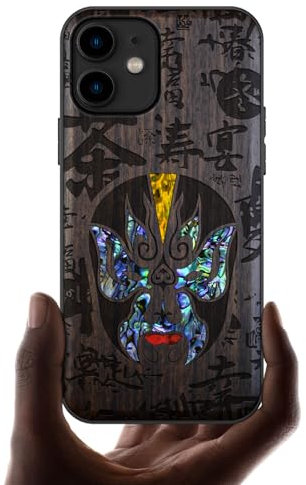 Carveit Etui pour iPhone 11 Coque [Bois et Incrustation de Coquille] Souple TPU de Téléphone Compatible avec Apple 11 Étui (Bois Sombre-Le Masque d'opéra Chinois)