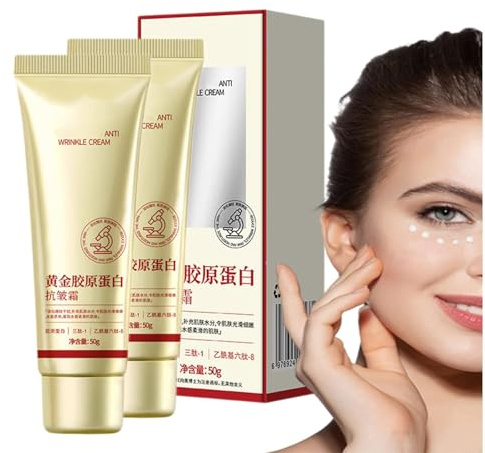 Golden Collagen Cream,Golden Collagen Anti-Falten-Creme, Hautstraffende Creme für das Gesicht,Verlängerte Tiefenhydration für verbesserte Festigkeit (2pcs)