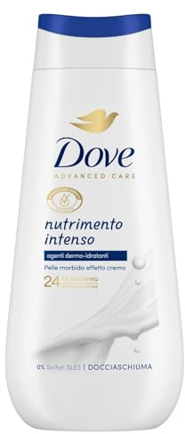 Dove Bagnoschiuma Nutrimento Intenso, Bagnodoccia Idratante, Formula Delicata sul Microbioma della Pelle, con Agenti Idratanti Vegetali, Senza Solfati SLES, Bagnodoccia Uomo e Donna, 225 ml