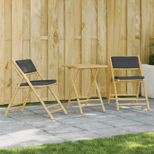 ZEYUAN 3-TLG. Bistro-Set Klappbar mit Dunkelgrauen Kissen Bambus, Gartenset Tisch Und Stühle, Balkon Möbel Für Kleinen Balkon, Terrassenmöbel, Balkonset, Balkonmöbel - 3208934