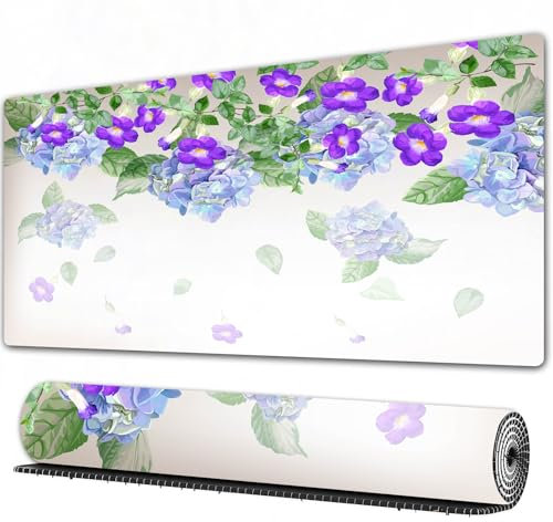 EOMKSE Mauspad Verlängertes großes Mauspad Schreibtischauflage,genähte Kanten Mauspad,Gummibasis,Thunbergia erecta lila Farbblumenvektorillustration,Gaming-Mauspad,40x75 cm