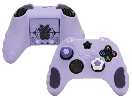 GeekShare Controller Skin Set for Xbox Soft Silicone Protective Cover Skin Case Compatible with Xbox Series X Controller with 2 Thumb Grip Caps and 2 Stickers - Star Wings Series - Purple