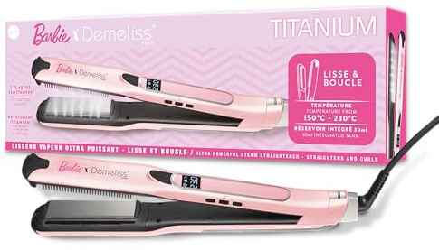 Demeliss - Plancha de vapor Titanium V2.0 - Planchas flotantes finas, ligeras y ergonómicas, ultra potente, ajustable, plancha de vapor 2 en 1 alisador y rizador - todo tipo de cabello - rosa