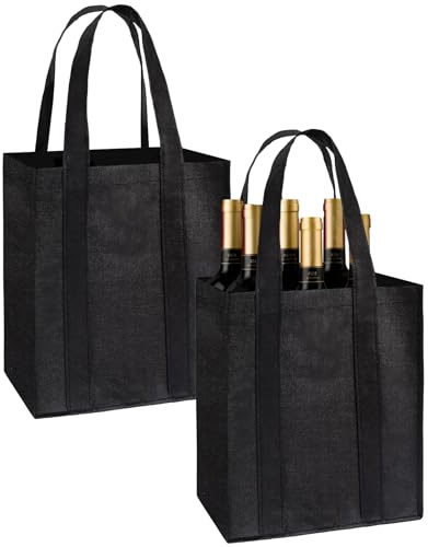 Benaewa 2 Pcs Bottle Carrier, Reusable 6 Bottles Wine Carrier Bag with Carry Handle for Beer, Champagne(31x25x 18cm)