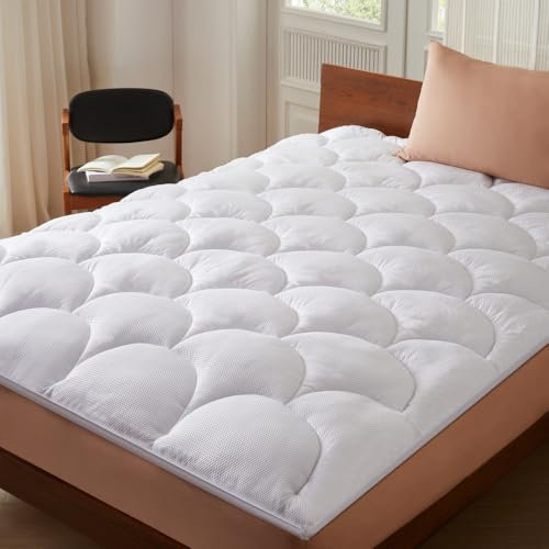 CASABEL Cubrecolchón 140 x 190 cm de Microfibra Refrescante, Relleno de Fibra Hueca 600 gsm, 4 cm de Grosor, Sujeción Elástica – Topper para Cama Doble 140x190