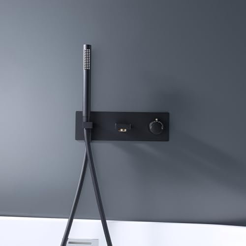 Grifo Termostatico Bañera Negro Grifo Ducha Empotrado Termostático con Manguera Ducha y Alcachofa Mezclador Ducha Dos Salidas