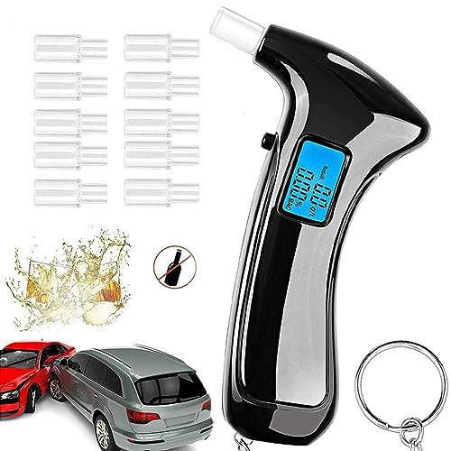 JoyFan Alkoholtester Polizeigenau, Hochpräziser Promillemessgerät mit Digitalem LCD-Anzeige, Alkoholmessgerät mit 10 Mundstücken & 3AAA-Batterie für den Einsatz zu Hause oder auf Partys (Schwarz)