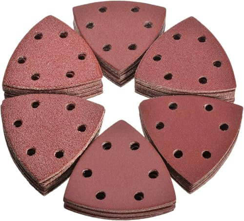 Almohadilla de lijadora Almohadillas de lijado, papel de lija, 120 piezas de 93 mm Triángulo de 6 agujeros Sábanas de de disco Grit 40/60/80/120/180/240 Polchamiento de disco de lijado de bucle de gan