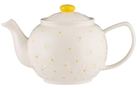 Price & Kensington Daisy Pattern Teapot, 1100ml, White with Yellow Accents, 6 Cup Capacity