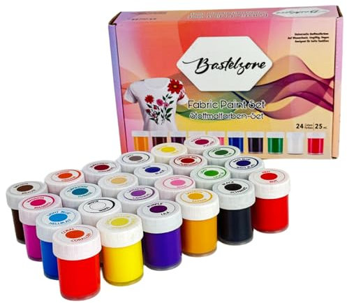 Stoffmalfarben-Set – Lebendige, hochpigmentierte Textilfarben – Waschmaschinenfeste Farben für T-Shirts, Baumwolle & Stoffe (24 Farben x 25ml)