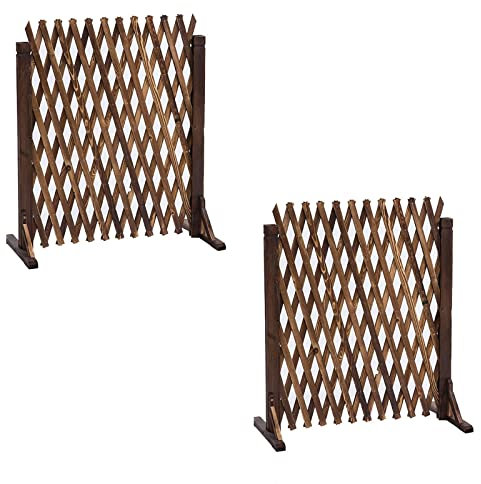 Lot de 2 clôtures de jardin rétractables en bois extensibles pour terrasse, cour et décoration de jardin - Clôture temporaire autoportante pour chien