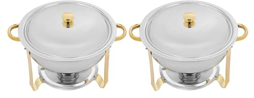 banborba 4,5L Chafing Dish Buffet Set, Edelstahl Warmhaltebehälter, Rund Wärmebehälter, Speisenwärmer für Catering, Buffet und Party (Gold/2 Set)