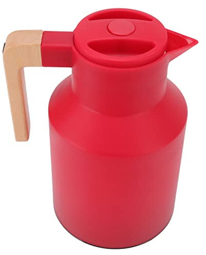 Thermal Coffee, 1L Large Capacity Portable European Double Walled Thermal Coffee Beech Wood Handle 12h Insulation Kettle Pot 1 Liter Green (Red)