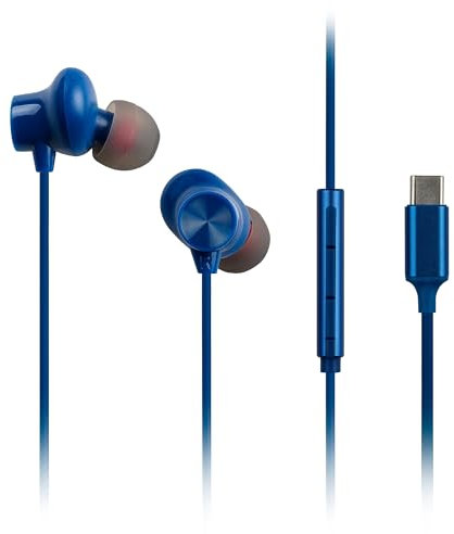 Panasonic RP-TCM225DEA Auriculares Internos USB-C, Auriculares con Cable y Micrófono Integrado y Control Remoto, Graves Potentes, Ajuste Personalizable, Cable de 1,2 m, Color Azul