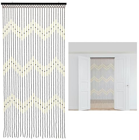 Beaded Bamboo Door Curtain – 90x180cm Natural Wooden Fly Screen & Room Divider with 31 Strands – Decorative Hanging Blind for Insects, Entryways, Patios & Home Décor