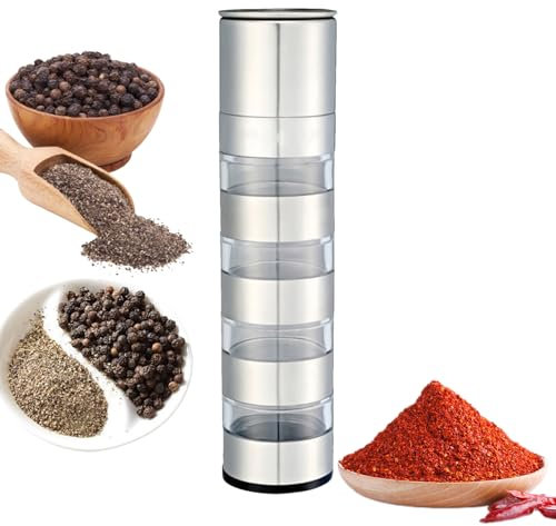 Portable Travel Spices Jars - Travel Spices Container | Seasoning Kit | Pepper Grinder | Portable Salt and Pepper Container Set for Outdoor Cooking Camping Traveling | Stackable Spices Set