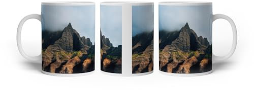 Taza con diseño de acantilados gigantes que sobresalen del mar, 300 ml, de cerámica blanca/taza de café/idea de regalo
