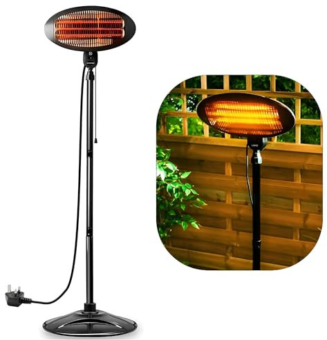 2KW Outdoor Electric Patio Heater – Adjustable Freestanding Quartz Heater with 3 Heat Settings, Weatherproof IP34, Energy-Saving Garden Heater for Indoor & Outdoor Spaces