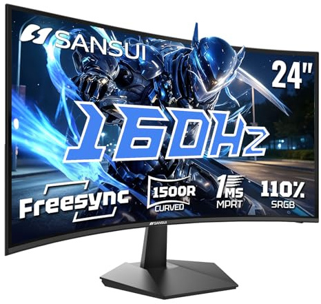 SANSUI 24 160Hz FHD 1080P Curved Gaming Monitor 1ms 1500R Fast VA Freesync HDR 3000:1 Contrast Ratio HDMI2.0 DP1.4 VESA Compatible (HDMI Cable ES-G24C1L