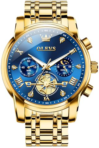 OLEVS Großes Analog Herrenuhren Metallarmband Quarz Edelstahl Herren Armbanduhr mit Mondphase Leuchtende Chronograph Wasserdicht Uhr Geschenke für Männer
