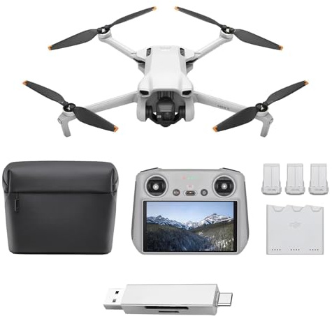 DJI Mini 3 Fly More Combo (DJI RC) Bundle 02- Lightweight 3x Mechanical Gimbal Mini Camera Drone with 4K HDR Video, 3 batteries for 114-min Flight Time, Vertical Shooting, 32800ft (10km)，Bundle