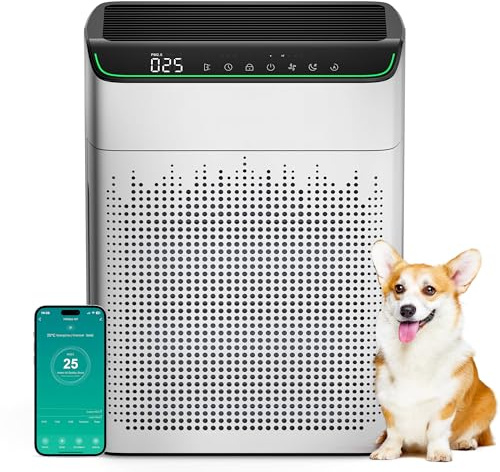 MERONTE Air Purifiers for Home Large Room Up to 1690 ft² with PM 2.5 Air Quality Monitor, Wi-Fi and Alexa compatible, Auto Mode Double-sided Air Inlet for Smoke and Odor, 1 Packung + 4 Modes