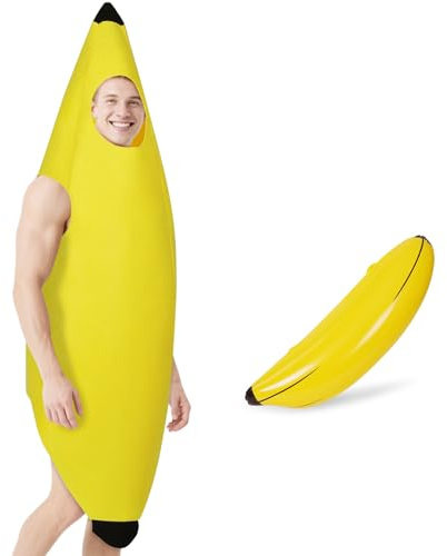 AYBUY Costume de Banane pour Adultes,Costume Tenue Soirée Déguisée Banane Amusant,Design Monobloc Costume de Fruit, pour Carnaval, Halloween, Fête et Cosplay