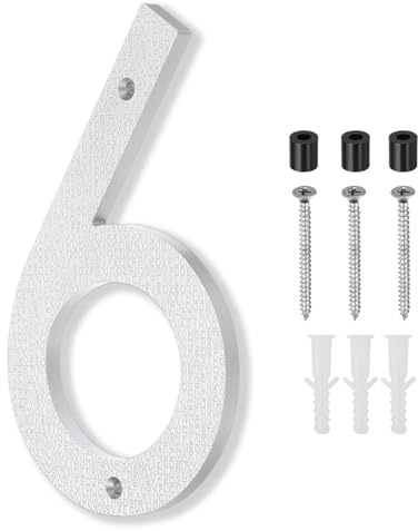 PATIKIL 10 Inch Numéro De Maison, Panneau D'Adresse De Maison Grand Numéro Flottant Moderne Avec Vis Pour Porte Extérieure Mur Rue, Argent, 6