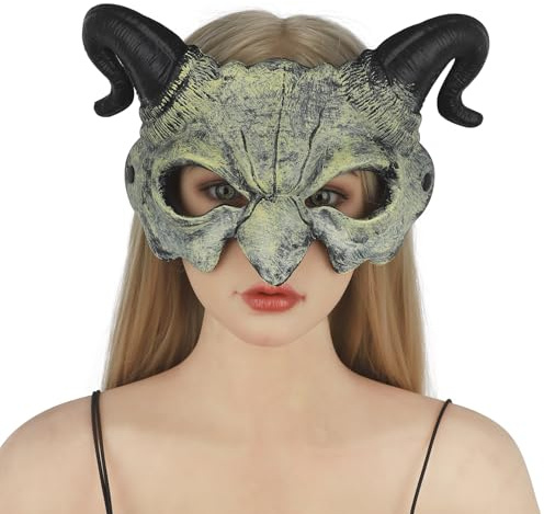 Faxianther Halloween Teufel Maske mit Hörnern Horror Dämonmaske Halbgesichtsmaske Erwachsenen Teufelsmaske Halloween-Kostüm-Accessoire für Cosplay Maskerade Karneval