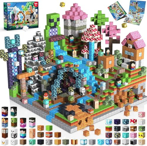 Blocchi magnetici 150 pezzi Block-Abenteuer – Ispirato al film cult Blocchi magnetici con scheletri, binari e figure di famiglia, giocattoli per bambini a partire dai 4 5 6 7 anni