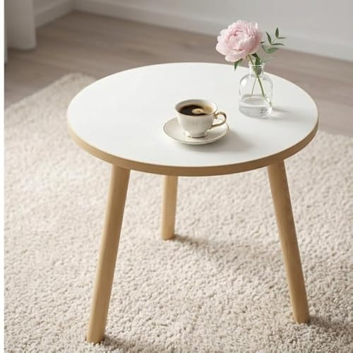 P&P Furniture Weißer runder Couchtisch Ø 50 cm Höhe 46 cm – Moderner Beistelltisch Holzfüße Wohnzimmer Schlafzimmer skandinavischer Stil Kleiner Tisch Kaffeetisch rund modern EU Produktion