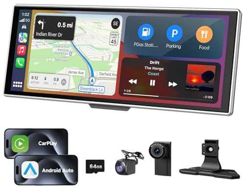 11.26 Inch HD Touchscreen Car Display, Wireless CarPlay/Android Auto Screen for Car, Navigation System with 4K Dash Cam, Backup Camera, 64GB Memory, Voice Control