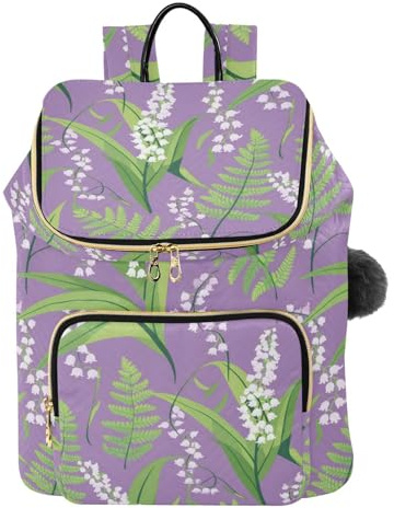SyXIOP White Campanula Flowers Designed Women's Backpack Purse Fashion Waterproof Ladies Backpack Shoulder Bag for Daily Travel Work maletín de para mujer