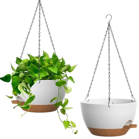 Homeuouz Lot de 2 pots de fleurs suspendus à arrosage automatique de 25 cm, paniers suspendus en plastique avec réservoir de 992,2 g, pots de fleurs suspendus pour pothos, plantes araignées et toutes
