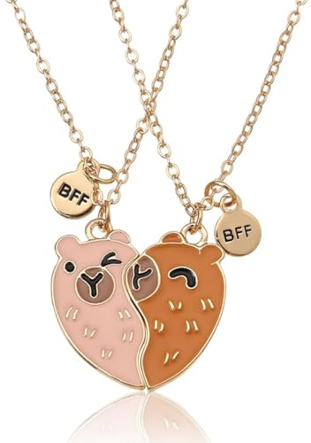 THQAE 2 Pcs Capybara Freundschaftskette, collier d'amitié pour 2, Capibara Freundschaftsketten für 2 mädchen, Beste Freundinnen Halskette BFF Herz Hände Passende Ketten, Capybara Anhänger