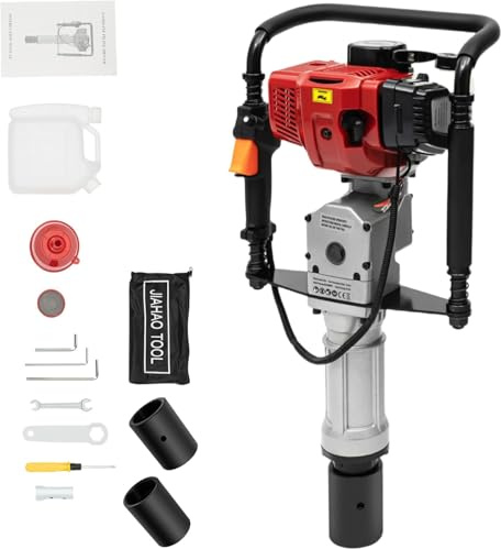 Garbenat 52CC Benzin T Pfostenramme 2 Takt Motor Benzin Pfahlramme 1900W Hand-Zug-Start Zaunpfahlramme Zweitaktpfahlramme mit 55-70mm Hülsen Einzylinder Benzinpfahlramme für Ramm-Projekten
