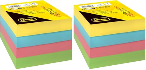 Idena 11198 - Bloc de notas, 9 x 9 cm, 700 unidades sueltas, bloc de notas de papel FSC-mix de 75 g/m² en 4 colores, recambio para caja de notas (Paquete de 2)