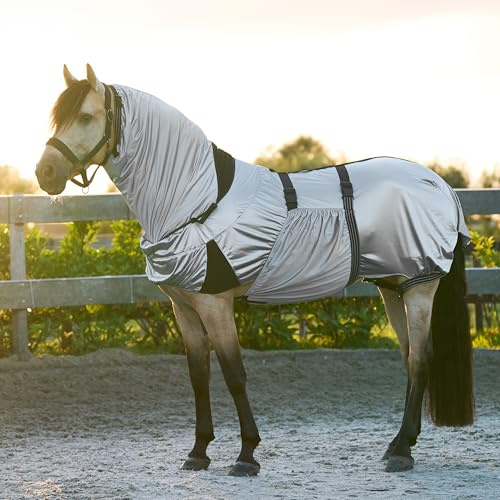 Imperial Riding Ekzemerdecke IRH, leichte Sommerdecke mit Bauchband und Halsteil aus dehnbarem Material, atmungsaktiver Insektenschutz mit UV-Schutz, Silber, 115